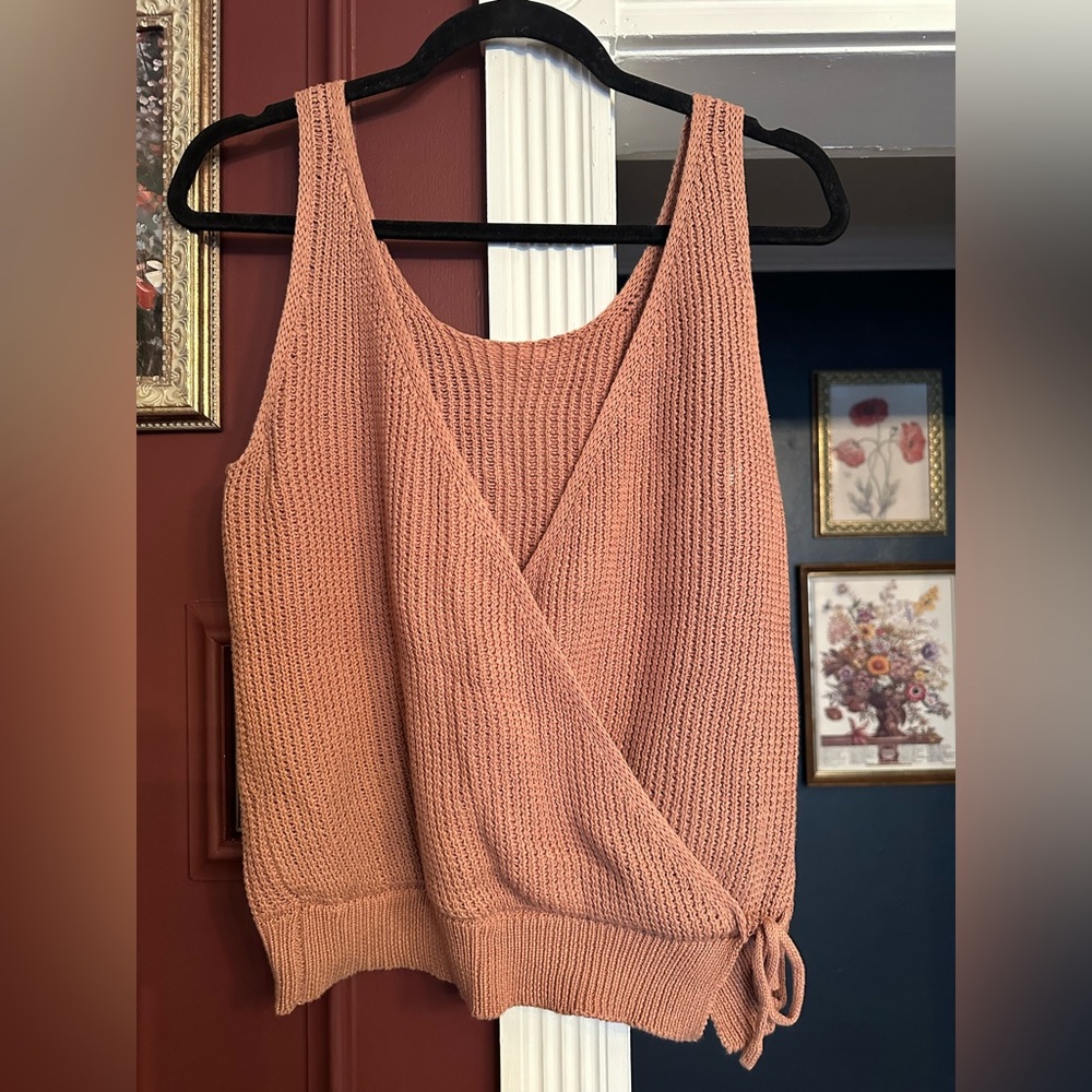 Moon & Madison Rust Knit Reversible Faux Wrap Sweater Tank Top Size Large